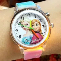 Disney Frozen Children Watch LED Flash Quartz Watch Ice Snow Princess Silicone Girls Watch Student Cartoon Kids Watches Toy Gift