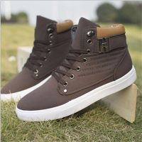 Honnyzia Shop LALANG Casual Men High Cut Canvas Shoes Sneakers Sports Brown