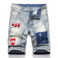 Mens Graffiti Ripped Short Jeans 2023 Summer New Fashion Casual Slim Big Hole Retro Style Denim Shorts Male Brand Clothes