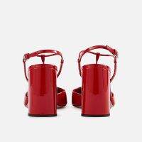 MUMANI Woman‘s 2023 New Modern Sandals Square Heel Genuine Leather Red Buckle Strap Pumps Shallow Super High Retro Lady Footwear