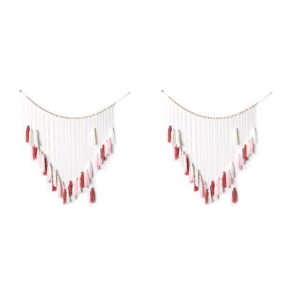 2X Macrame Wall Hanging- Macrame Wall Hanging with Wood Beads- Wall Decor for Bedroom and Living Room Pink