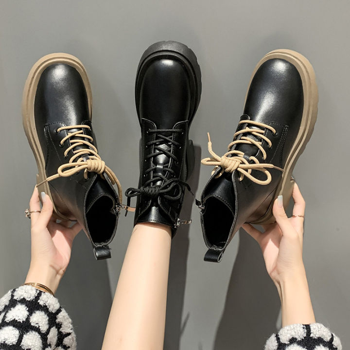 ส่งเร็วพิเศษ-รองเท้าบูทมาร์ตินสีน้ำตาลก้นหนาของผู้หญิงเพิ่มขึ้น-2022-ฤดูใบไม้ร่วงและฤดูหนาวใหม่ในรองเท้าบูทสั้นสำหรับนักเรียนรองเท้าบูทมอเตอร์ไซค์
