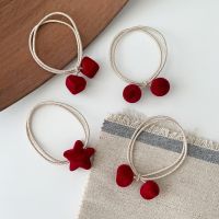 Korea Simple Vintage Red Velvet Heart Geometry Ball Star Elastic Hair Bands for Women Fashion Ponytail Holder Hair Accessories