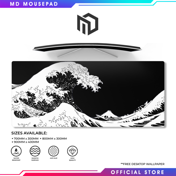 MD Mousepad Black Great Wave Extended Mousepad Large Gaming