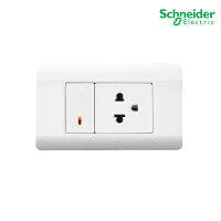 Schneider Electric : ชุดปลั๊กเต้ารับ 3ขา มีกราวด์+สวิตช์ทางเดียว ขนาด 1ช่อง พร้อมฝาครอบสีขาว"มีพรายน้ำ และ สวิตช์แบบกดเด้งกลับ" | ZENcelo I PlugOn