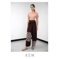 Kemissara Panel Leisure Pants Wrap Chestnut กางเกงผูกเอว กางเกงผ้าตัดต่อ ใส่เล่น กางเกงใส่สบาย ทรงชิว