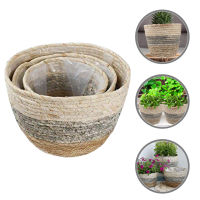 LEDMOMO【Hot】 3pcs Straw Plant Pot ตะกร้าดอกไม้ทอที่ละเอียดอ่อนตะกร้าดอกไม้งานแต่งงานตกแต่งบ้าน