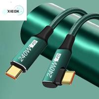 XIEGK 240วัตต์ค่ะ ข้อศอกเดียว มุม90องศา USB ชนิด C ตัวผู้-ตัวผู้ ชาร์จได้อย่างรวดเร็ว สายชาร์จไฟ สาย USB C สายดาต้า สายดาต้า