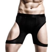 【CW】 Gay Men Boxers Shorts Cueca Breathable Silk Panties Tight Hollow Underpants Male Size L-6XL