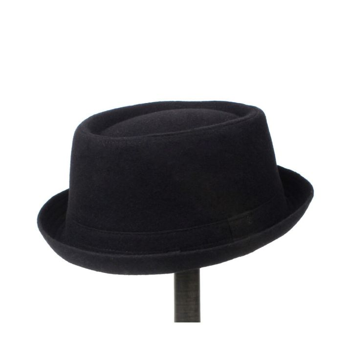 หมวกผู้ชายปีกกลมแบนส้นเตี้ยหมวกสักหลาดผู้ชายสำหรับสุภาพบุรุษพ่อกะลาหมวกแนวแจ๊ส-porkpie-ขนาดใหญ่-s-m-l-xl