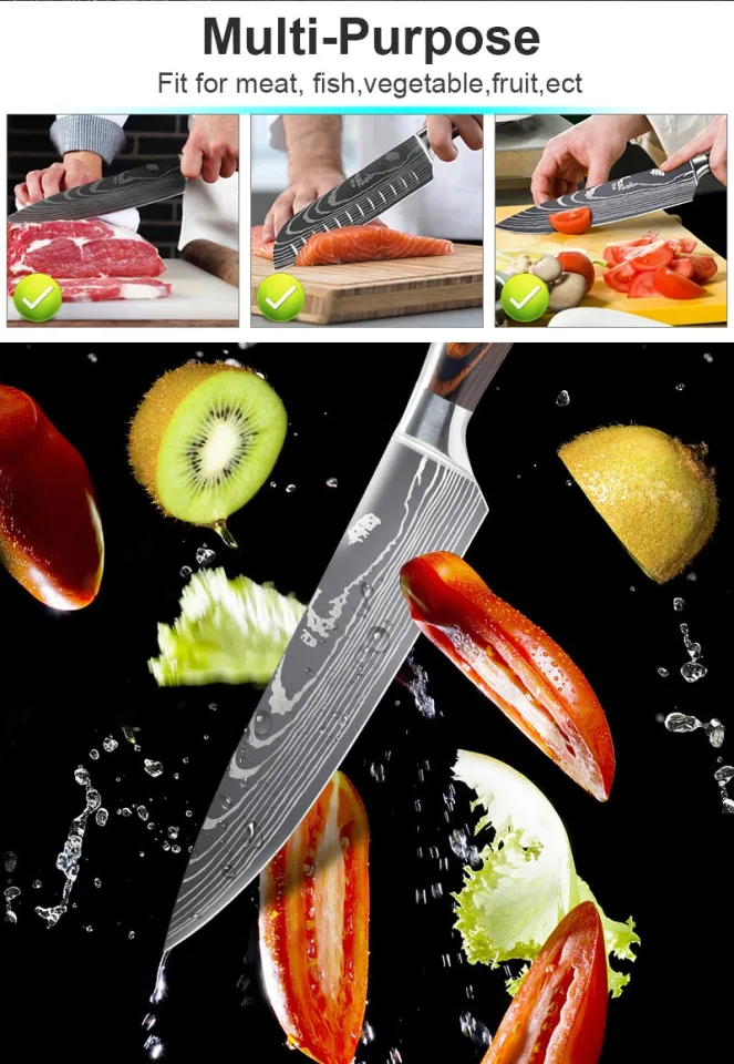 Kitchen Knife Set Chef Knives Japanese 7CR17 440C High Carbon Stainless  Steel Imitation Damascus Sanding Laser Knife