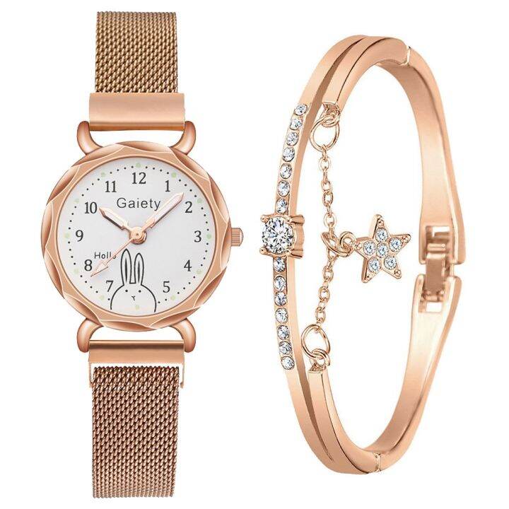 a-decent035-2pcs-set-gaietywatch-for-women-rhinestonewatch-ladies-girl-wristwatch-simplegift-montre-femme