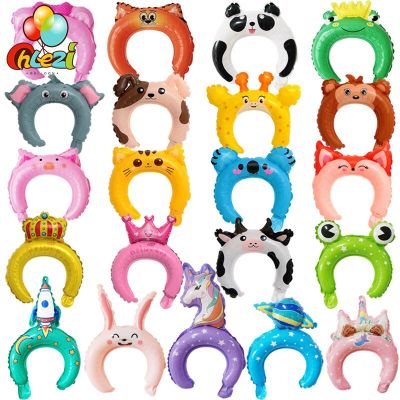 20pcs Cute Animal Tiara Headband Balloon Frog Panda Fox Tiger Cat Baby Shower Kids Toy Happy Birthday Wedding Party Decoration Adhesives Tape