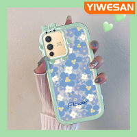 YIWESAN เคสสำหรับ VIVO V23 5G S12 5G V23i 5G เคสแฟชั่นบลูดอกไม้รูปโบว์มอนสเตอร์น้อยเคสนิ่มทนต่อการขัดถูเคสโทรศัพท์โปร่งใส TPU ซิลิกาเจลเลนส์กล้องถ่ายรูปฝาครอบป้องกัน