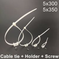 ▤ 50sets(150pcs) 5x300 5x350 Network Wire Nylon Plastic Self-locking Cable Zip Tie with Fixed Holder Base and Screw