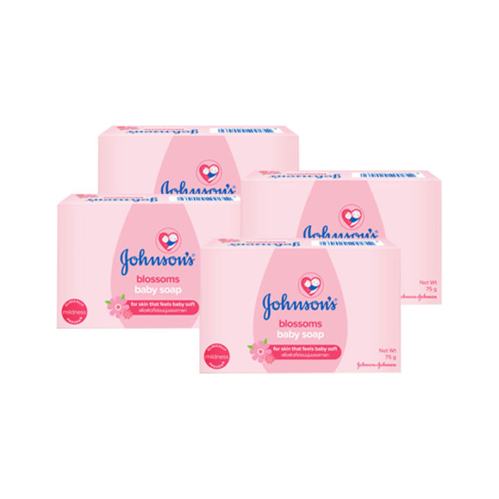 Johnsons Baby Soap Pink 75 g x 4.จอห์นสัน สบู่เด็ก กลิ่นบลอสซั่ม สีชมพู ขนาด 75 มล. แพ็ค 4 ก้อน