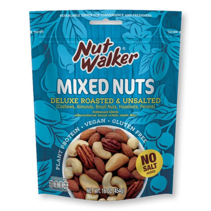 Nut Walker Mixed Nuts Deluxe Roasted And Unsalted นัท วอล์คเกอร์ มิกซ์นัท เดอลุกซ์ ไม่ใส่เกลือ 454