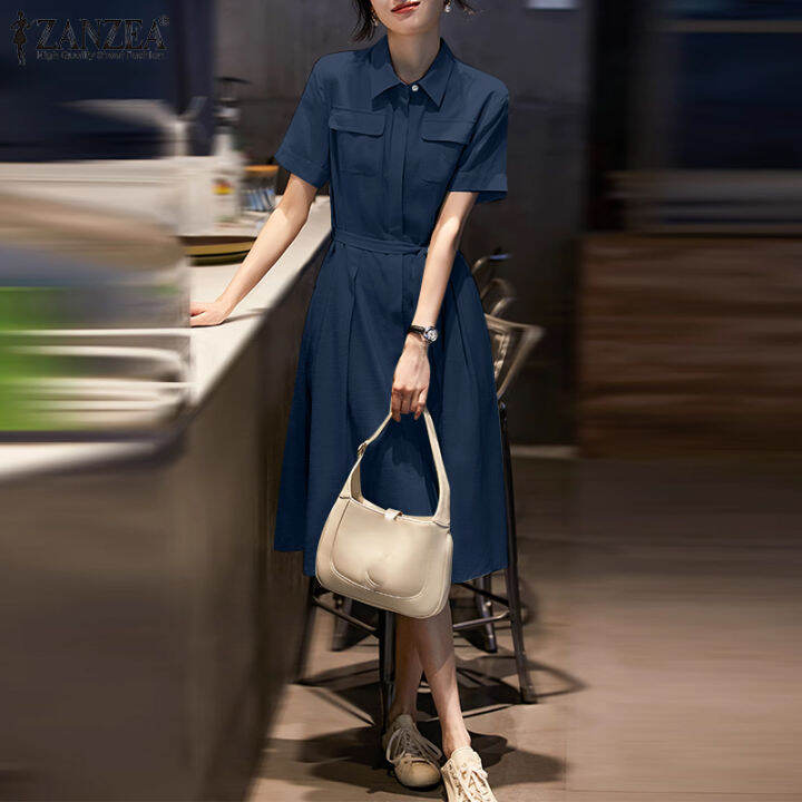 สินค้ามาใหม่-จัดส่งฟรี-fancystyle-zanzea-เสื้อเชิ้ตทรงเอไลน์แฟชั่นสำหรับสไตล์เกาหลีของผู้หญิง-ol-ทำงานชุดซันเดรสแบบเปิดคอปก-11