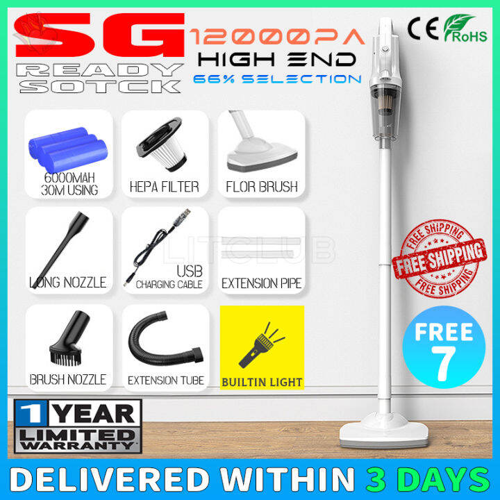 [SG Ready Stock] 12000Pa Cordless Protable Vacuum Cleaner Handheld Silent Wireless 6000mAh With