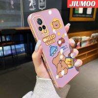 เคส JIUMOO สำหรับ Vivo V21 4G V21 5G V21s 5G เคสลายการ์ตูนใบหน้ายิ้มหมีขอบด้านข้างดีไซน์ใหม่สี่เหลี่ยมเคสมือถือบางๆเคสฝาปิดเลนส์เต็มรูปแบบปกป้องเคสนิ่มกันกระแทกกล้อง