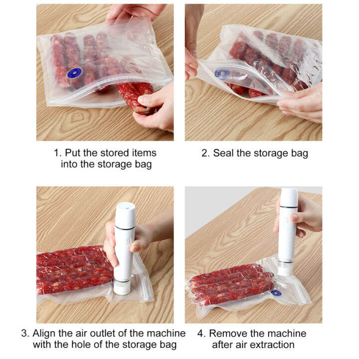 ถุงเก็บอาหารแบบพกพาได้ไฟฟ้าอัตโนมัติยาขอบสุญญากาศไม้กายสิทธิ์แบบเปียกและแห้งแกดเจ็ตสำหรับครัวเดินทางเครื่องมือถุงปิดผนึกอาหารทะเล