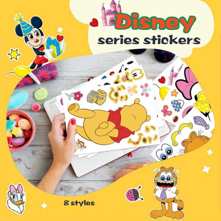 8sheets-disney-cartoon-puzzle-stickers-make-a-face-mickey-donald-duck-cute-children-diy-game-jigsaw-kids-toys-party-decoration