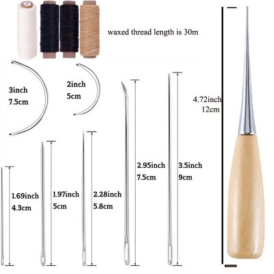 hotx【DT】 Leather Sewing Waxed Thread Hand Quilting Needles Awl for Upholstery Repair Stitching