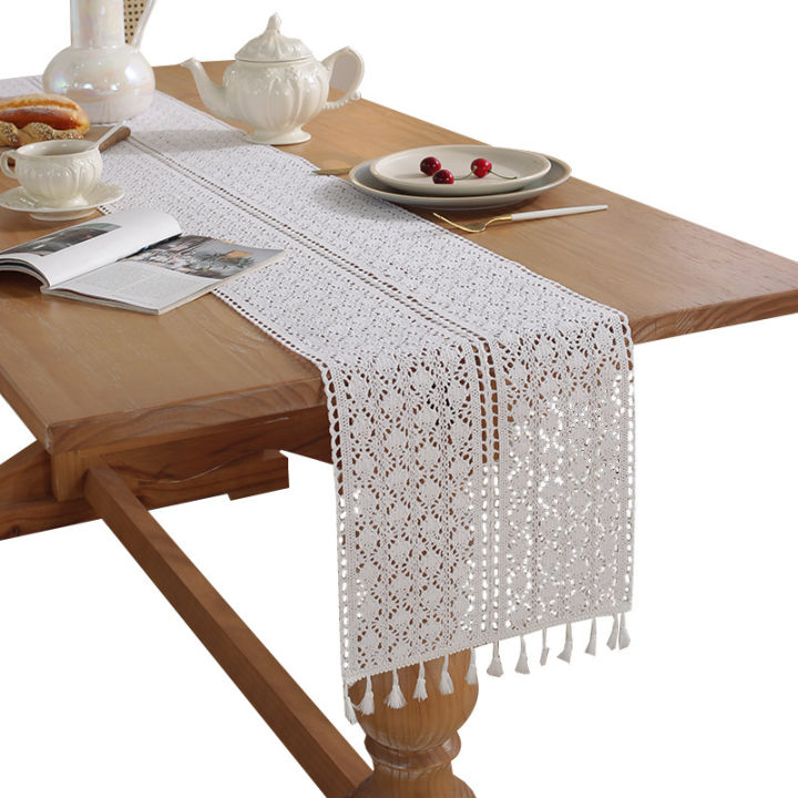 hot-ผ้าคาดโต๊ะฝรั่งเศส-โต๊ะกาแฟ-โต๊ะทีวี-ผ้าคลุมตกแต่ง-ผ้าปูโต๊ะยาว-ผ้าคาดโต๊ะทอแบบกลวงในสต็อก