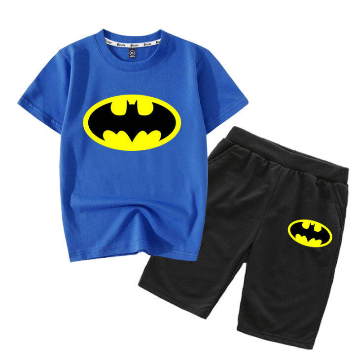 bat-mans-2023ชุดเซ็ตเสื้อยืดใหม่0000การ์ตูน-อะนิเมะถักเสื้อแขนสั้นเด็กผ้าฝ้ายกางเกงขาสั้นพิมพ์ลายแฟชั่น