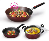 ชุดหม้อ​ Non-stick 3 ใบ พร้อมฝาแก้ว หม้อนอนสติก ขนาด 24ซม.2ใบ 30ซม.1ใบ พร้อมส่ง