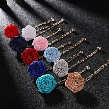 Men's Suit Rose Flower Brooches Pins Canvas Fabric Ribbon Tie