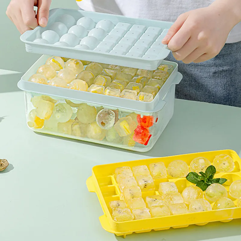 Ice Cube Tray With Lid &bin Press Type Ice Maker Silicone Ice Tray Tong and  Scoop 