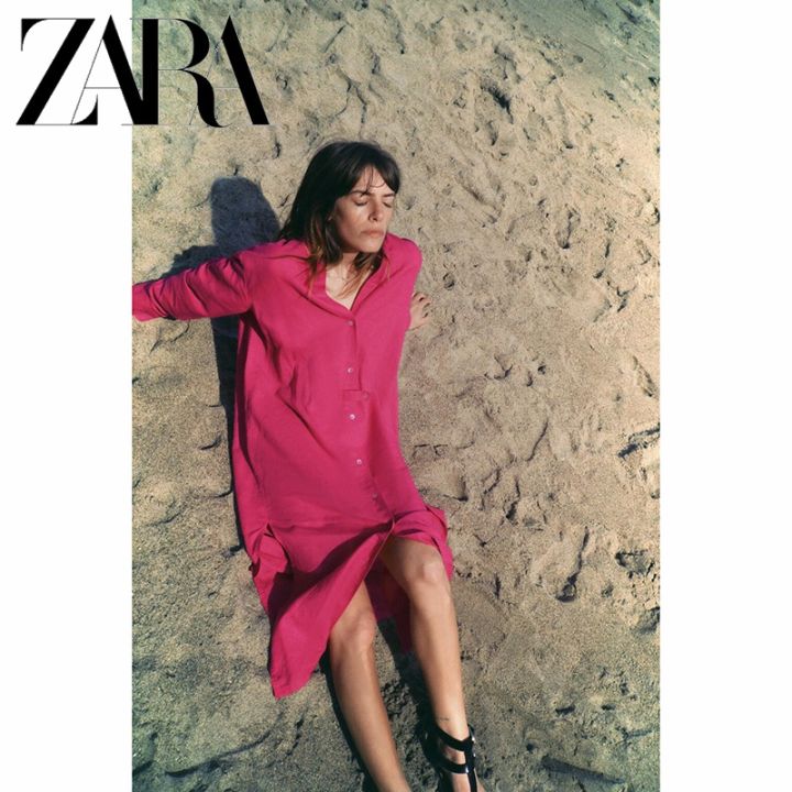 zara-ชุดเดรส-ผ้าลินิน-สีพื้น-vd