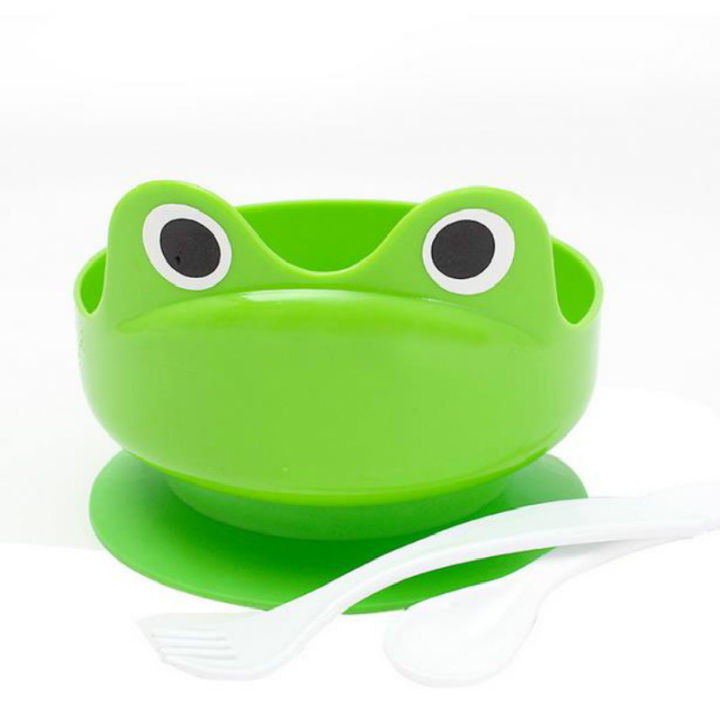 cute-cartoon-frog-baby-learning-dishes-with-suction-cup-assist-food-non-slip-training-bowl-with-spoon