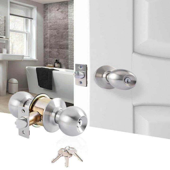 DOOR KNOB W/3KEYS002 Handles Rotation Lock for Interior Doors Round