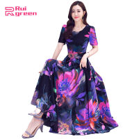 Women Dress Thin Type Round Neck Slimming Mid-waist Short-sleeve Dress