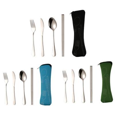 Portable Stainless Steel Flatware Set Knife And Spoon Set Dinnerware Set Case Travel Lunch Cutlery Set Camping Accessories Flatware Sets
