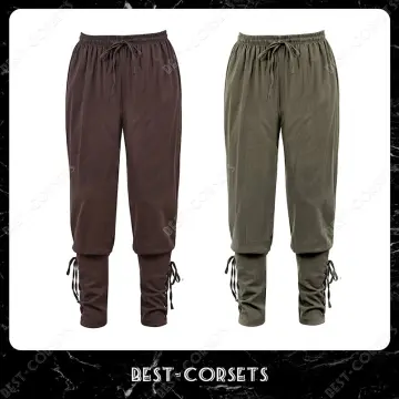 Mens Medieval Viking Pirate Horseman Costume Lace Up Pants Trousers Loose