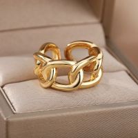 ▬✁ Classic Chain Rings For Women Gold Plated Adjustable Stainless Steel Ring Vintage Couple Wedding Aesthetic Jewelry anillos mujer