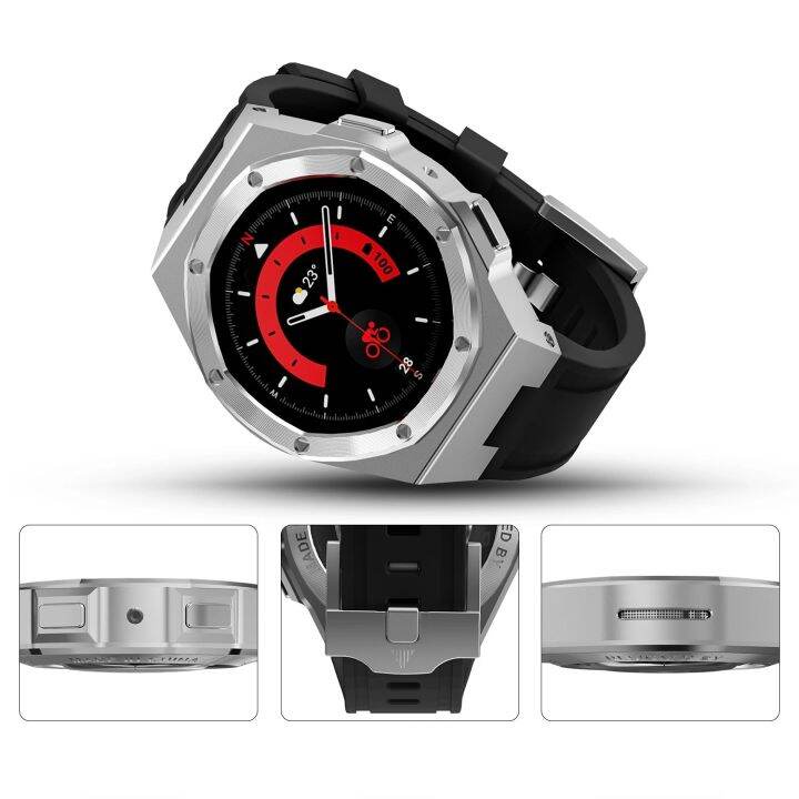 modification-kit-for-samsung-watch-5-pro-45mm-luxury-metal-case-diamond-bezel-for-galaxy-watch-4-5-44mm-40mm-sports-rubber-strap