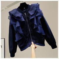 Tinomiswa Ruffle Patchwork Jackets Women Zip-up Long Sleeve Loose Coats Tops Korean Fashion Autumn New Chic Clothes Outerwear