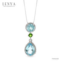 Lenya Jewelry  จี้เงินแท้ 925 ชุบโรเดียม ประดับพลอย Blue Topaz และ Chrome Diopside อัญมณีของผู้ที่เกิดวันศุกร์ ราศีพิจิก และเดือนพฤศจิกายน