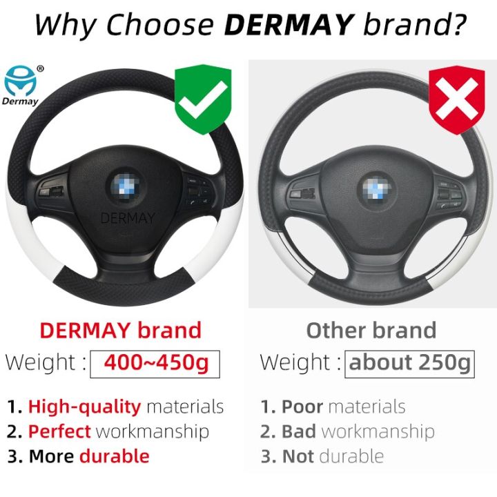 100-dermay-br-ฝาครอบพวงมาลัยรถยนต์หนังสำหรับวอลโว่-xc90-xc60-v90-v60-v50-v40-s60-s90ตกแต่งรถยนต์