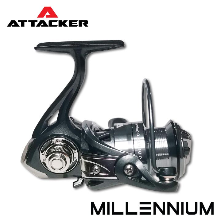 รอกตกปลา-รอกสปินนิ่ง-attacker-รุ่น-millennium-1500-2500-สปูนอลูมิเนียมสีเมทัลลิก-ราคาถูก