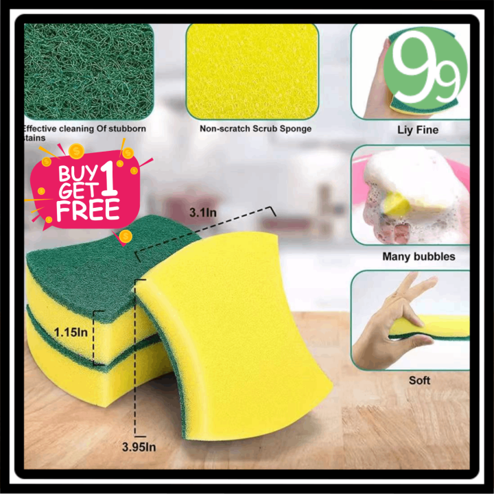 99p shop 2pcs Multi-purpose Double-faced Sponge Scouring Pads Dish ...