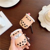 BRZ05 3D Shockproof Airpods For Airpods 1 2 Wireless Earphone Keychain Milk tea Earphone Cases Bluetooth Headset Case Headphone Protect Cover Airpods