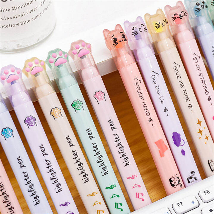 6pcs-box-kawaii-school-supplies-cartoon-cute-student-gift-fluorescent-pen-drawing-art-marker-cat-claw-highlighter