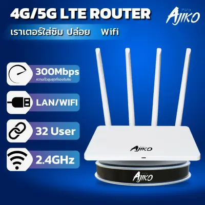 Ajiko Router RT2 เราเตอร์ใส่ซิม 4G 5G ตัวปล่อยสัญญาณ WiFi เร็วแรง ซิมเทพได้ ทรู AIS DTAC เสียบใช้เลย ไม่ติดตั้ง ภาษาไทย