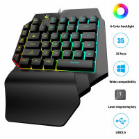 Mini One-Handed Mechanical Gaming Keyboard RGB LED Backlit USB Portable 35 Keys Laptops Wired Gaming Keypad for LOLPUBGCF