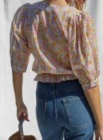 Women Shirt 2020 Early Autumn New Floral Print Top Buttoned Front Ruffled Hem Shirt